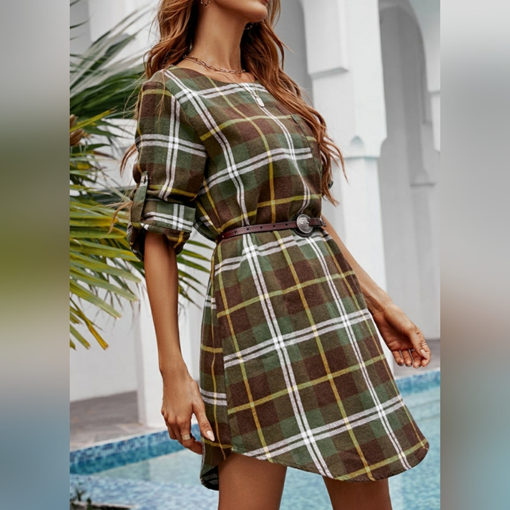 NWT Cupshe Moriah Gingham Curved Hem Short Dress Sz M